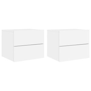 Нощни шкафчета за стена с LED осветление, 2 бр, бели