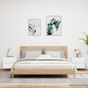 Нощни шкафчета за стена с LED осветление, 2 бр, бели