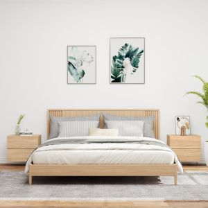 Нощни шкафчета за стена с LED осветление, 2 бр, сонома дъб