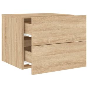 Нощни шкафчета за стена с LED осветление, 2 бр, сонома дъб