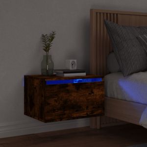 Нощно шкафче за стена с LED осветление, опушен дъб