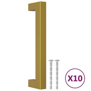 Дръжки за шкафове, 10 бр, златисти, 128 мм, неръждаема стомана