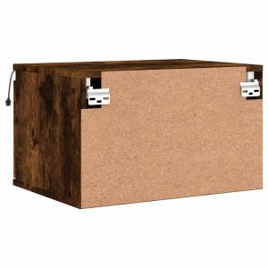 Нощни шкафчета за стена с LED осветление, 2 бр, опушен дъб