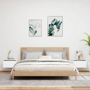 Нощни шкафчета за стена с LED осветление, 2 бр, бели