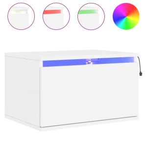 Нощни шкафчета за стена с LED осветление, 2 бр, бели