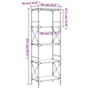 Библиотека 5 рафта кафяв дъб 59x35x171 см инженерно дърво