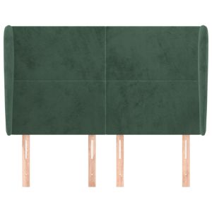 Горна табла за легло с уши тъмнозелена,147x 23x118/128см кадифе