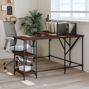 Бюро, кафяв дъб, 139x139x75 см, инженерно дърво