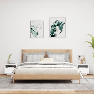 Нощни шкафчета с LED осветление, 2 бр, бели, 40x39x37 см
