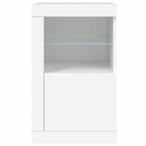 Странични шкафчета с LED, 2 бр, бяло, инженерна дървесина