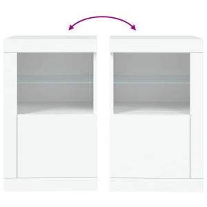 Странични шкафчета с LED, 2 бр, бяло, инженерна дървесина