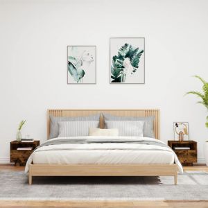 Нощни шкафчета с LED осветление, 2 бр, опушен дъб, 40x39x37 см