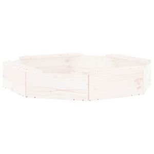 Пясъчник със седалки, бял, осмоъгълен, масивна дървесина бор