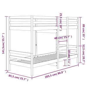 Двуетажно легло, бяло, 80x200 см, борово дърво масив