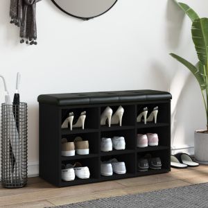Пейка за обувки, черна, 82x32x50 см, инженерно дърво