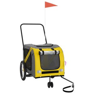 Ремарке за колело за любимци жълт и сив Оксфорд плат и желязо