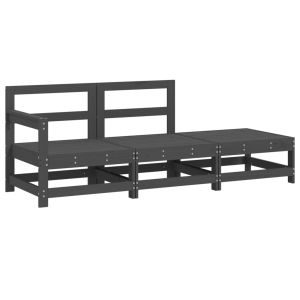 Градински лаундж комплект, 3 части, сив, бор масив