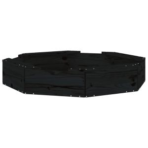 Пясъчник със седалки, черен, осмоъгълен, масивна дървесина бор