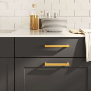 Дръжки за шкафове, 10 бр, златисти, 160 мм, неръждаема стомана