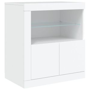 Сайдборд с LED светлини, бял, 162x37x67 см