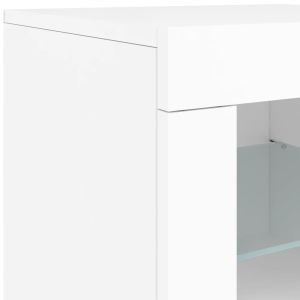 Сайдборд с LED светлини, бял, 162x37x67 см