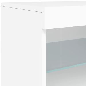 Сайдборд с LED светлини, бял, 162x37x67 см