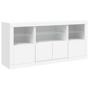 Сайдборд с LED светлини, бял, 142,5x37x67 см