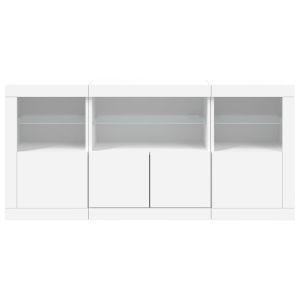 Сайдборд с LED светлини, бял, 142,5x37x67 см