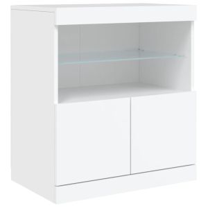 Сайдборд с LED светлини, бял, 142,5x37x67 см