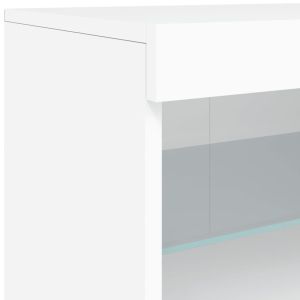 Сайдборд с LED светлини, бял, 142,5x37x67 см