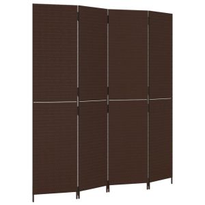 Параван за стая, 4 панела, кафяв, полиратан