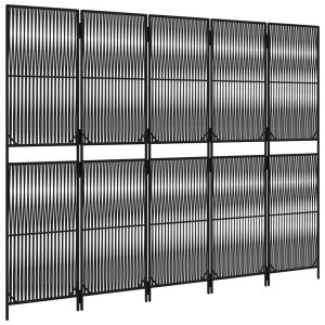 Параван за стая, 5 панела, черен, полиратан