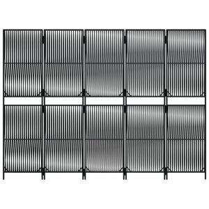 Параван за стая, 5 панела, черен, полиратан