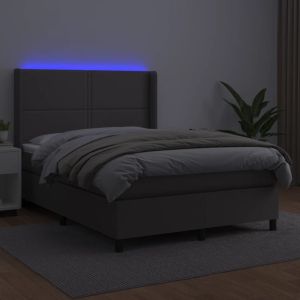 Боксспринг легло с матрак и LED сиво 140x200 см изкуствена кожа