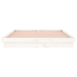 LED рамка за легло бяла 180x200 см Super King дърво масив