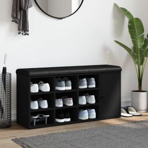 Пейка за обувки, черна, 102x32x50 см, инженерно дърво