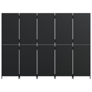 Параван за стая, 5 панела, черен, полиратан