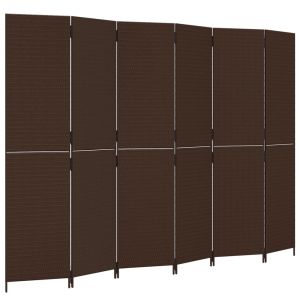 Параван за стая, 6 панела, кафяв, полиратан