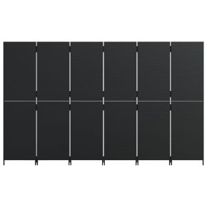 Параван за стая, 6 панела, черен, полиратан