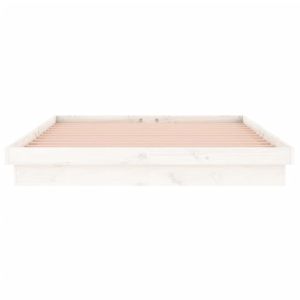 Рамка за легло с LED осветление бяла 120x200 см масивно дърво