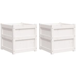 Градински сандъци, 2 бр, бели, борово дърво масив