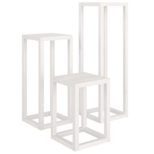 Комплект стойки за растения, 3 части, бели, бор масив