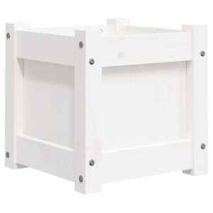 Градинска сандък, бял, 31x31x31 см, борово дърво масив