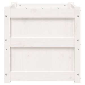 Градински сандък, бял, 50x50x50 см, борово дърво масив