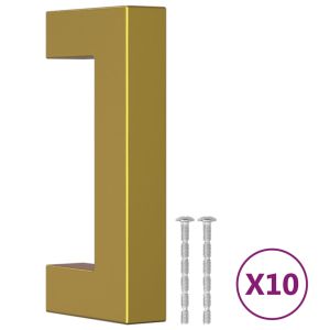 Дръжки за шкафове, 10 бр, златисти, 64 мм, неръждаема стомана
