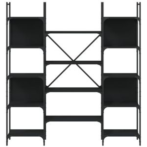 Етажерка за книги черна 155,5x24x166,5 см инженерно дърво