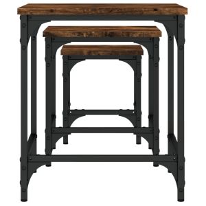 Стифиращи кафе маси, 3 бр, опушен дъб, инженерно дърво