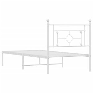 Метална рамка за легло с горна табла, бяла, 90x200 см