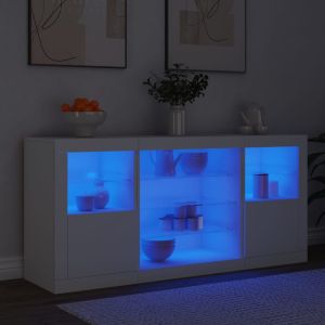 Сайдборд с LED светлини, бял, 142,5x37x67 см