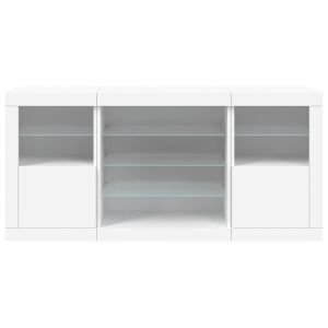 Сайдборд с LED светлини, бял, 142,5x37x67 см